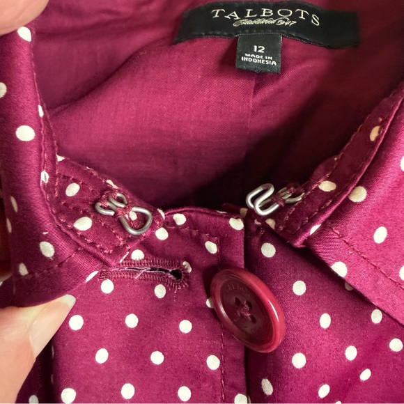 Talbots Maroon White Polka Dot Lined Trench-Style Jacket Blazer Size 12 - Picture 9 of 9